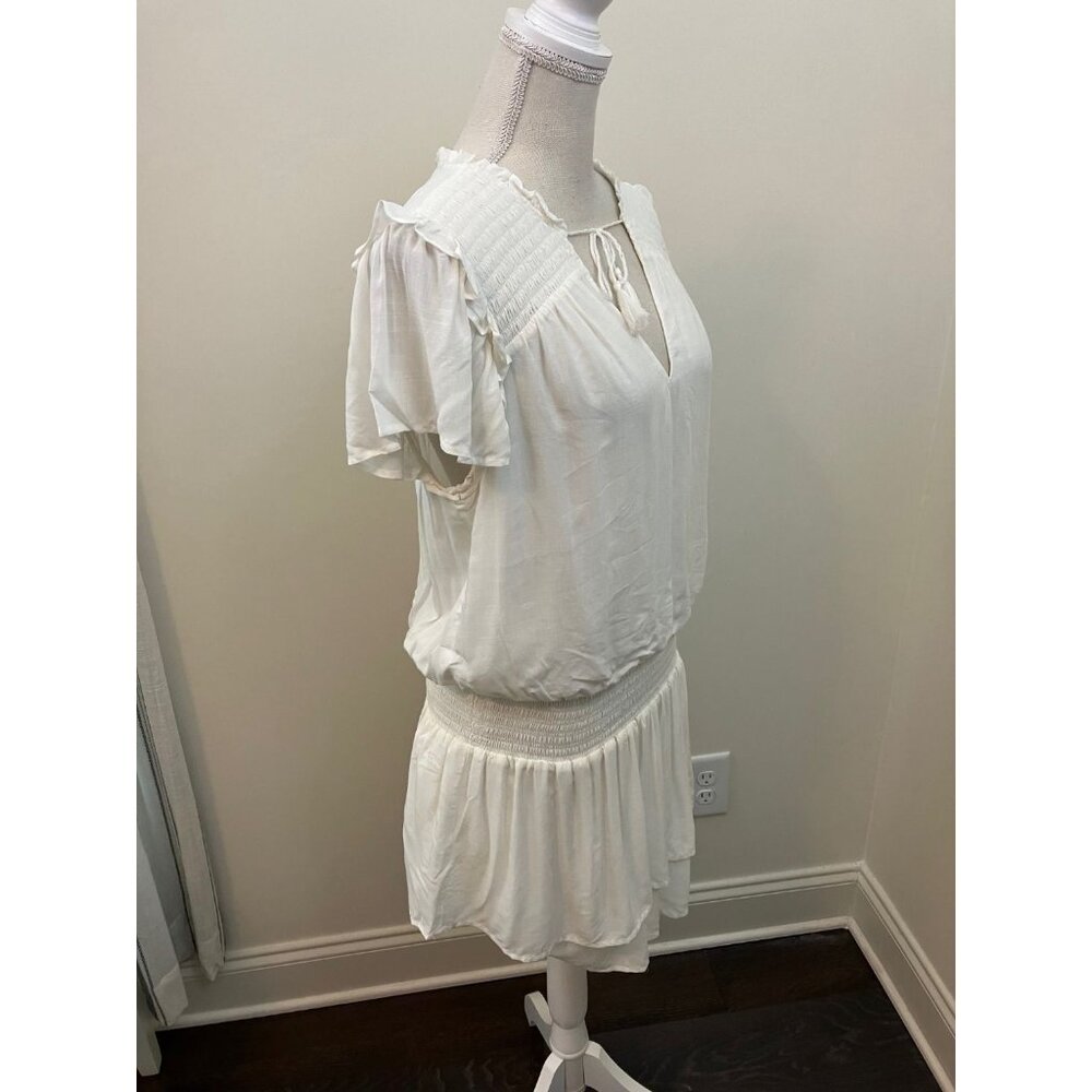 Paige White Short Sleeve Drop Waist Neckline Tie Dress Size Medium NWT - Picture 3 of 8